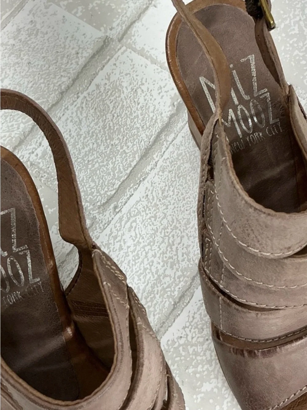 Miz Mooz Taupe Strappy Wedge Sandals